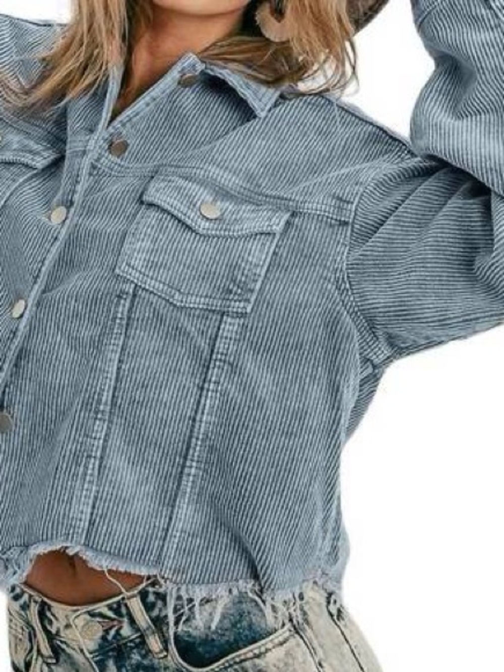 Zara Cropped Light Blue Striped Denim Jacket
